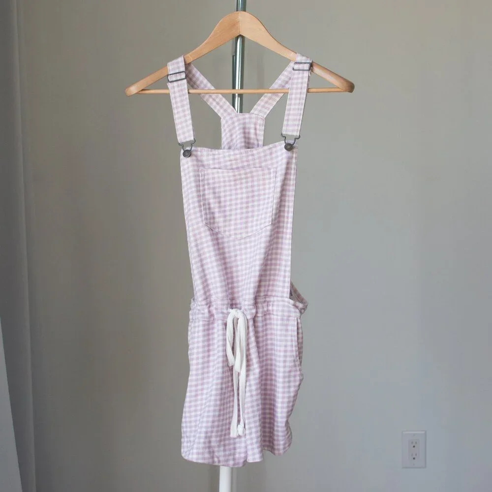 Wallflower Pink and White Gingham Romper Overalls - Picture 1 of 9